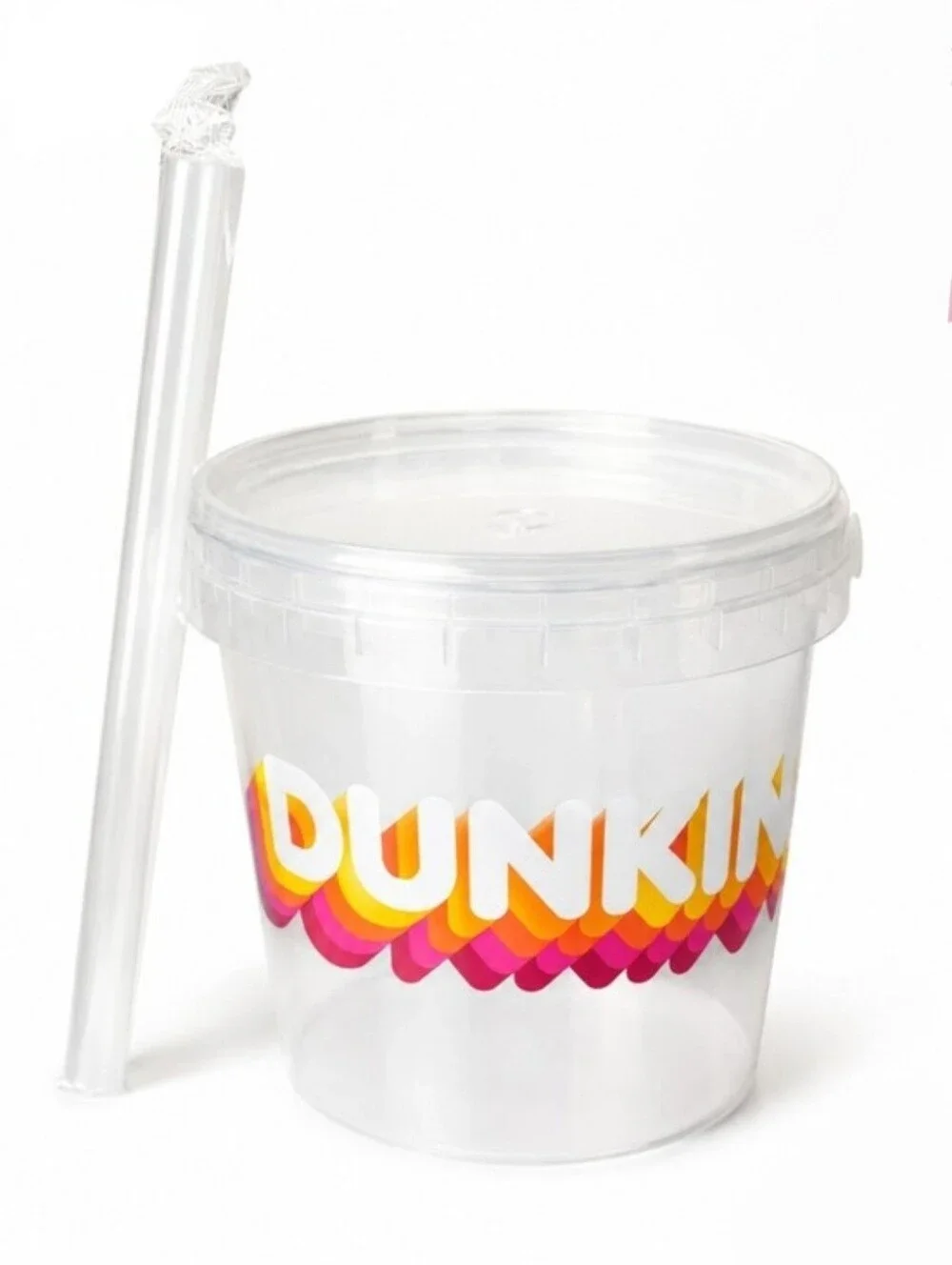 VIRAL Limited Edition Dunkin' Clear Reusable Bucket with Straw - 48 oz